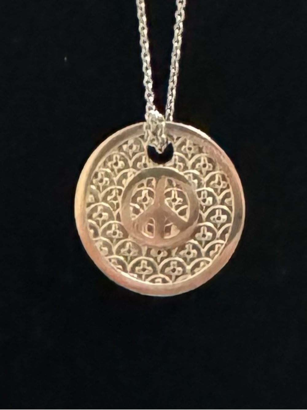 Two-sided Peace Symbol Pendant Necklace on Sterling Silver chain